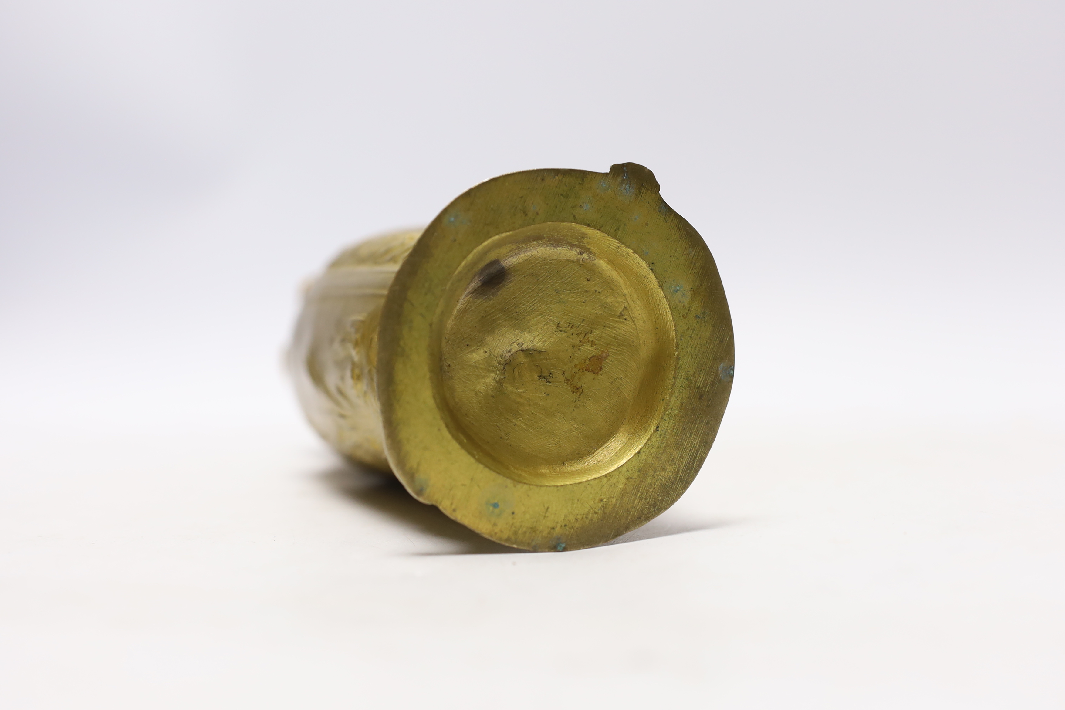 An Art Nouveau bronze vase by Louchet, Paris, decorated with bull rushes in a pond, with inner tin liner, 19.5cm high